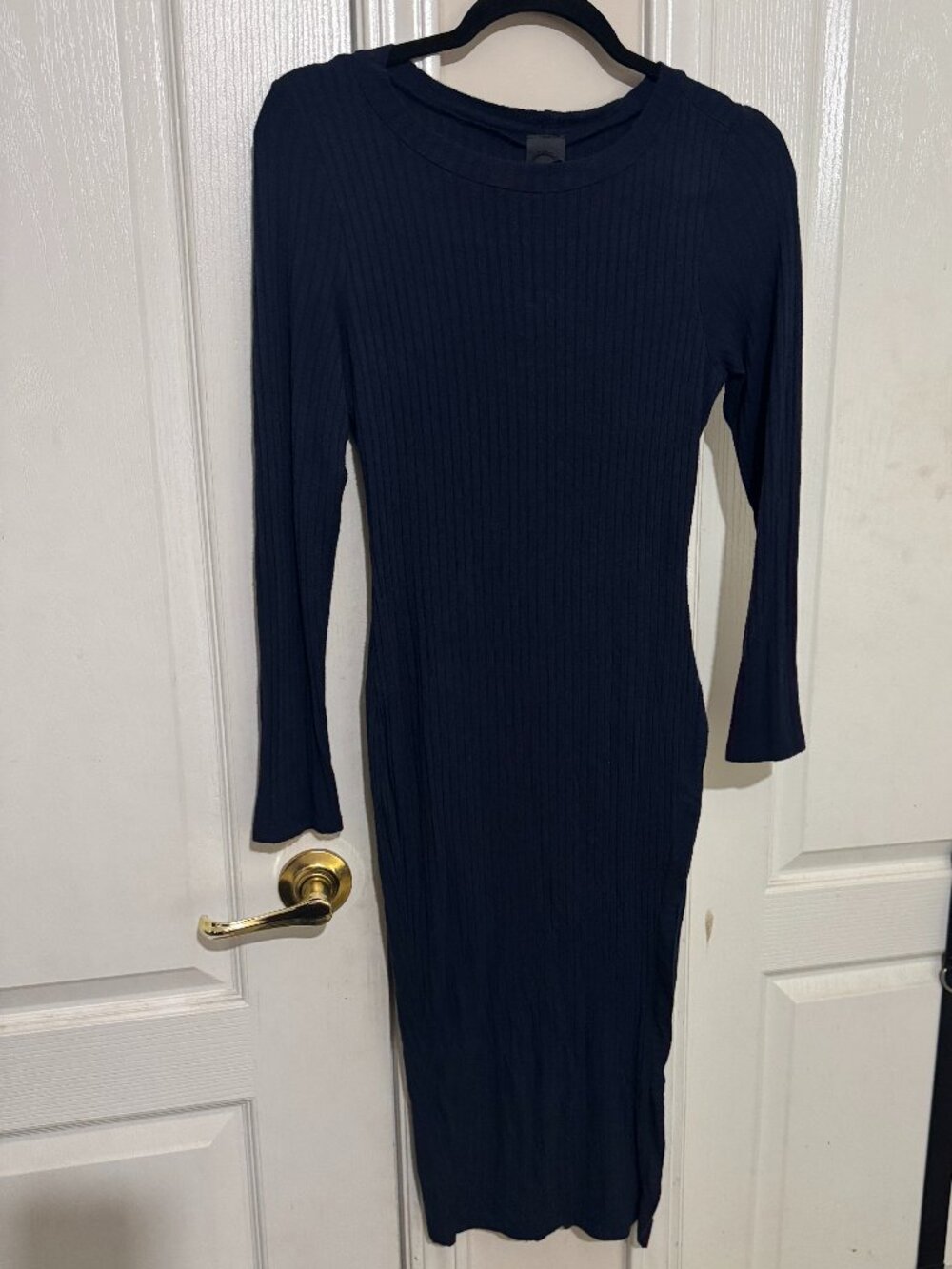 Navy Ribbed Knit Bodycon Midi Dress